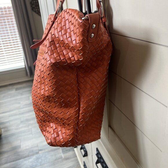Charming Charlie Orange Weave Vegan Leather Large Tote, Handbag, Purse - Picture 2 of 16